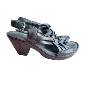 Børn Born Valakas Sandals Womens 6M Shoes‎ Black Leather Strappy Slingback Heel